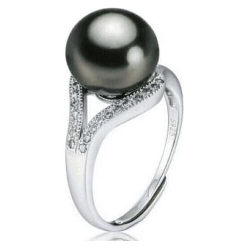 11mm huge Tahitian genuine black pearl ring