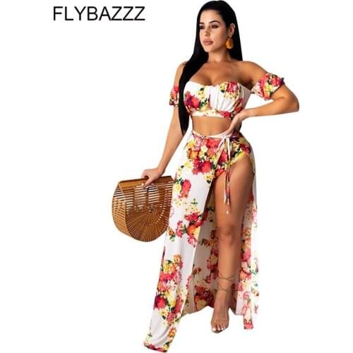 2021 Boho Bohemian Bikini Beach Cover Up Women Summer Casual Bathing Suit Two Piece Sundress Swimwear Swimsuit Split Beach Dress