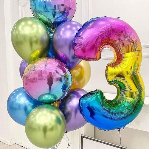 40inch Rainbow Number Foil Balloons Glossy Metallic Latex Balloons Wedding Birthday Party Decorations Kids Colorful Toys Globos
