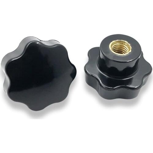 5PCS M4/5/6/M8/M10/M12/16 Bakelite Lathe 7 Star Shape Knob Blind Hole Brass Female Thread Nut Clamping Knob Handles