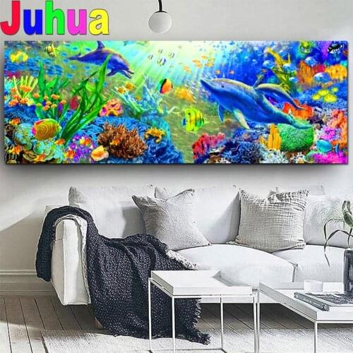 Dolphin Fish 5D DIY Diamond Painting Full Square Round Drill 3D Embroidery Cross Stitch 5D Decor Fantasy Ocean Animal,Large Size