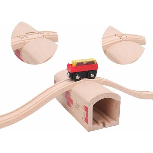 Wooden Train Tracks Accessories Over and Under Tunnel Cave Straight Tracks Stop Track Rockery Wooden bridge Kids Diy Toys