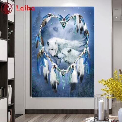 5D DIY Diamond Painting Wind chimes, wolf, companion Full Square Round Drill Embroidery Cross Stitch icon gift Home Decor mosaic