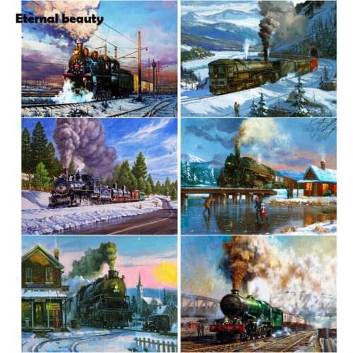 Diamond Painting Train 5D Diy Full Diamond Painting Train Square Round Drill Snow Scene Mosaic Art Cross Stitch Kits Home Decor
