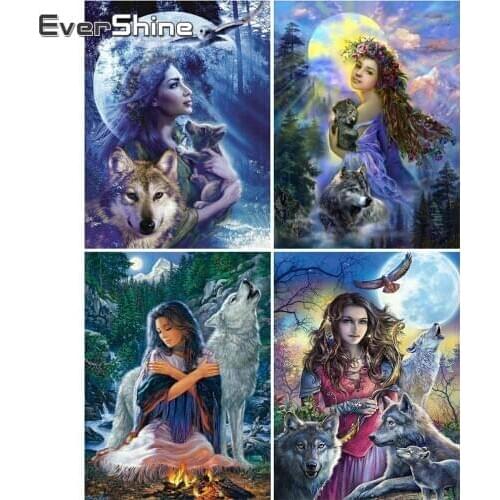 EverShine Diamond Embroidery Animal Wolf Cross Stitch Diamond Painting Women Full Square Mosaic Picture Of Rhinestones Wall Art