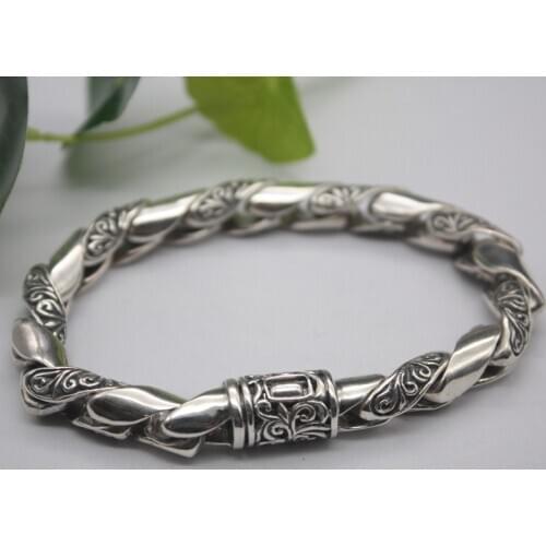 Sterling S925 Silver Bracelet Unique Twisted Pattern Chain Mans Link 8.1''L Female Personality Jewelry For Man