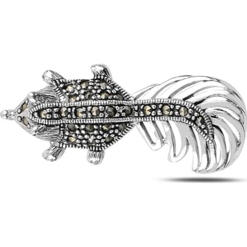 Silver 925 Sterling Marcasite Sterling Squirrel Brooch