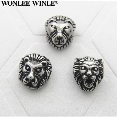 Wonlee Winle Stainless Steel Small Hole Retro Animal Head Beads Charm For Bracelet Jewelry Making DIY Men&Women String Bracelets