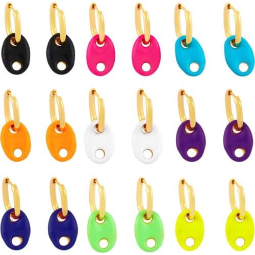 EYIKA Multicolor Enamel Pig Nose Polished Hoop Earrings Summer Women Colorful Small Dangle Aretes De Moda Fluorescent Jewelry