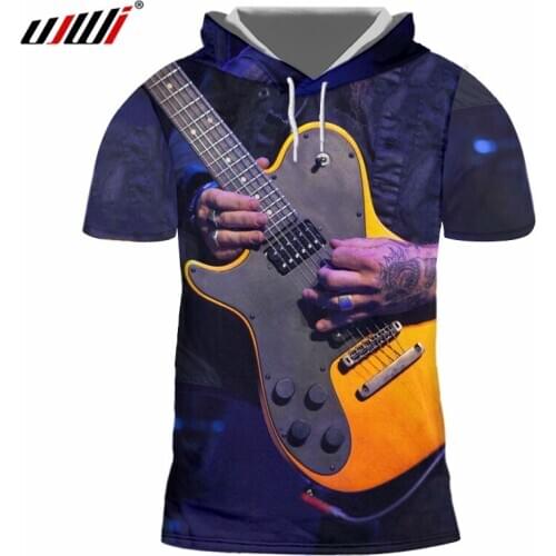 UJWI Unisex Hiphop Punk Tees Long Drawstring Short Sleeve Hooded Tshirt Summer Women/mens 3d Print Flame Lion T-shirts With Cap