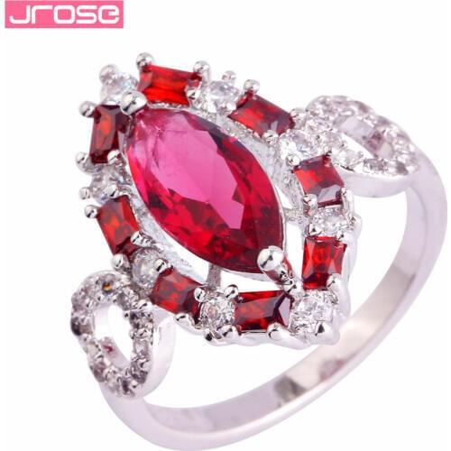 Jrose Marquise Ring Fashion New Red White Stone Cubic Zirconia Silver Color Ring Size 6 7 8 9 10 11 Beauty Women Wedding Jewelry