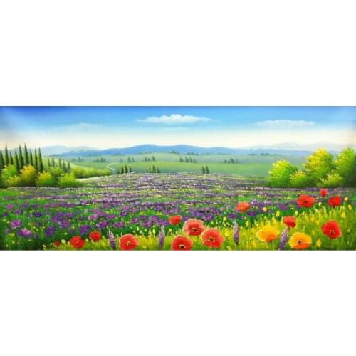 HandPainted Flower Oil Painting on Canvas Beautiful Purple Flower Field Scenery Painting Wall Picture Painting for Living Room