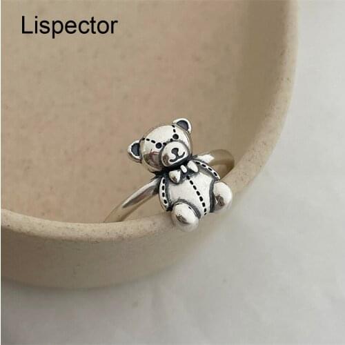 Lispector 925 Sterling Sliver Retro Cute Little Bear Rings for Women Korean Vintage Simple Ring Party Female Jewelry Couple Gift