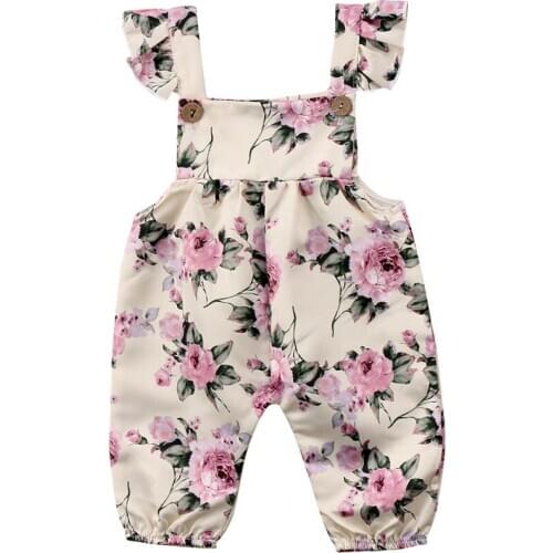 Baby Girls Flower Strap Ruffles Romper Toddler Jumpsuit Newborn Playsuit Children Outfit Clothes