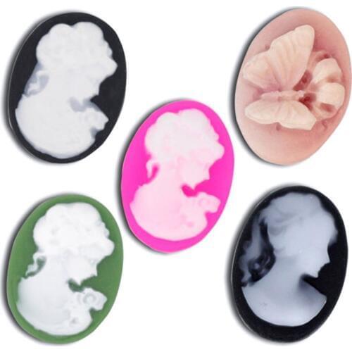 Doreen Box Lovely Mixed Resin Lady &Butterfly Charm Oval Cameo Embellishment Findings 18x13mm, Sold per pack of 50(B08838)