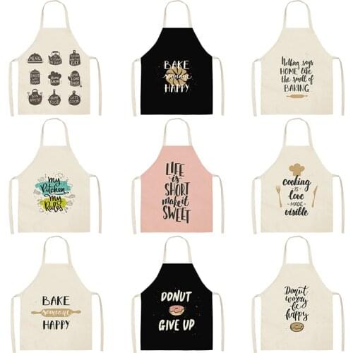 Letter Alphabet Kitchen Aprons for Women Cotton Linen Bibs Household Cleaning Pinafore Home Cooking Apron Man Kid Aprons