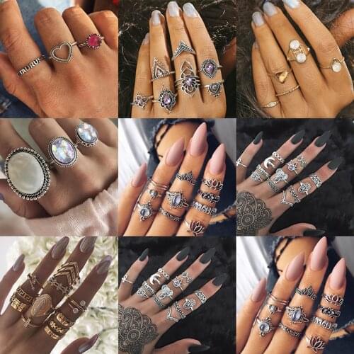 Fashion vintage ring boho variety ladies ring multi-element combination ring set national wind girl gift