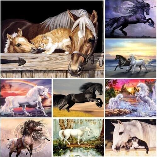 5D DIY Diamond Painting Animals Horse Cross Stitch Kit Full Drill Embroidery Mosaic Art Picture of Rhinestones Home Decoration