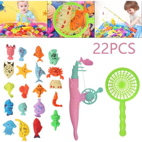 22pcs Children Boy Girl Fishing Toy Set Suit Magnetic Play Water Baby Toys Fish Square Hot Gift for Kids Free Shipping