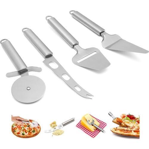 LMETJMA 4 Pcs Cheese Tools Set Stainless Steel Cheese Knife Set Cheese Slicer Cheese Knife Pizza Cutter Pie Server KC0277