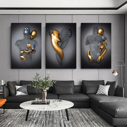 Nordic Silver Couple Hugging Posters And Prints Home Decor Modern Figures Wall Art Canvas Paintings Pictures For Living Room