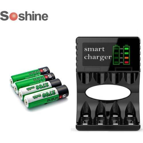 Soshine AA 1.2V 2700mAh Ni-MH Rechargeable Battery With Portable Battery Box+ Smart AA AAA 4 Slots USB Charger
