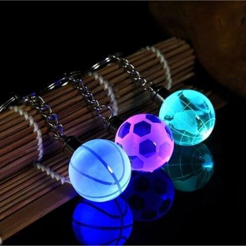 DUTRIEUX New Crystal LED Luminous Football Basketball Globe Bag Pendant Keychain Football Team Logo Alloy Hollow Keychain