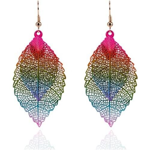 New Colorful Leaf Earrings Tassel Long Earring For Women Brincos Pendents Plant Mujer Gold Jewelry Largos Gota pendientes Largos