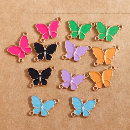 10pcs 15*20mm Enamel Connector Butterfly Charms for Bracelets Earring Pendants for Jewellery Making Necklace Charms DIY Findings