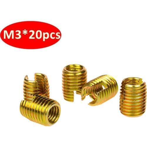 20pcs M3 Self Tapping Thread Insert Screw Bushing, M3*0.5*6mm 302 Slotted Type Wire Thread Repair Insert Steel with Zinc