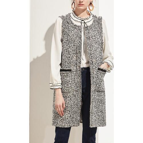 Gray Tweed jacket sleeveless autumn / winter womens jackets ladies Round neck mid-length coat small fragrance jacket