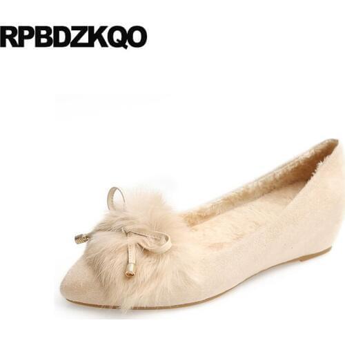 Discount increase 2018 wedge ladies size 4 34 suede hidden elegant women shoes 33 kawaii cute bow fur medium heels pointed toe