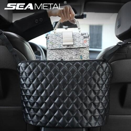 Car Storage Bag PU Leather Handbag Holder Large Capacity Seat Back Pocket for Small Stuffs Organizer for Auto Stowing Tidying