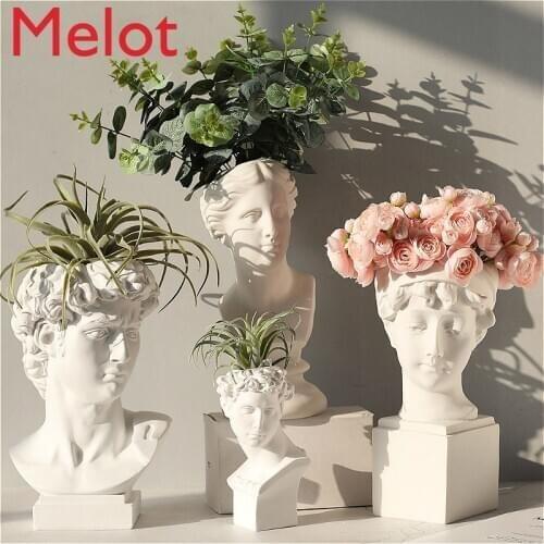 High-End Modern Nordic Style Creative Portrait Vase Human Head Decorative Ornaments Resin Venus Vase Home Decoration
