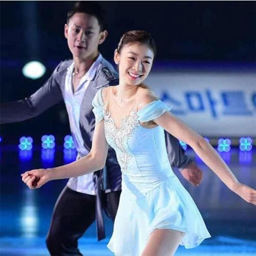RUBU New Women Figure Skating Dress Custom Ice Skating Dance Costumes Professional Dress Suit For Competition Light Blue
