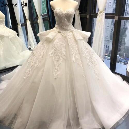 Sexy Off Shoulder High-end White Wedding Dresses 2019 Handmade Flowers Sleeveless Bridal Wedding Gown Real Photo C66707