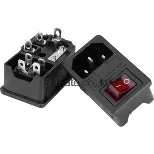 1PCS Rocker Switch with 10A Fused IEC 320 C14 Inlet Power socket with Red/Blue/Black/Orange/Green lamp Connector Plug Connector