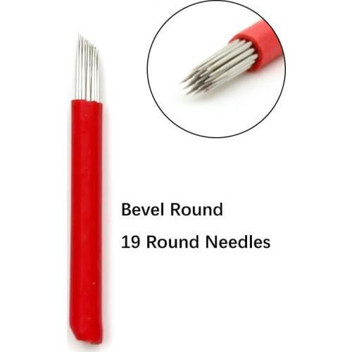 10 pcs Permanent Makeup Eyebrow Tattoo 19 Bevel Round Needles Microblading Needle 3D Eyebrow Embroidery 19 Fog Round Needle Red