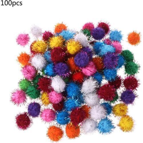 100Pcs 30mm/25mm/20mm Mini Fluffy Soft Pom Poms Pompoms Glitter Ball Handmade Kids Toys DIY Sewing Craft Supplies Mixed Color