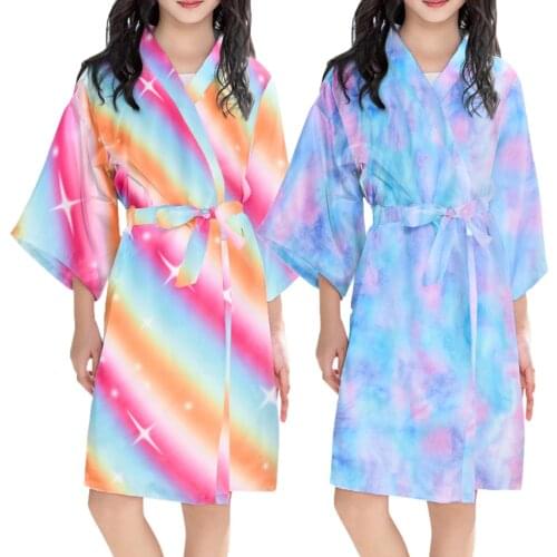 2021Girls Satin Silk Robes Bathrobe Children Baby Kid Girls Print Summer Kimono Robes Bathrobe Sleepwear Clothes Coat Nightdress