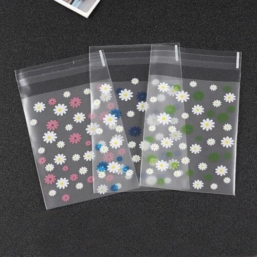 500pcs Daisy Flower Plastic Bags Envelope Self-adhesive Resealable Gift Bag Biscuit Cookies Food Packing Bag