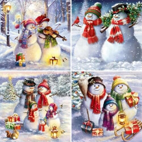 HUACAN Full Drill Diamond Painting Snowman Christmas 5D Home Decoration Diamond Mosaic Winter Landscape Christmas Gift