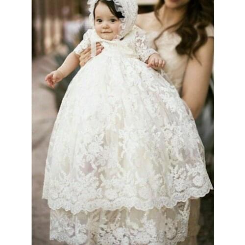 Half Sleeve White Dresses for Girl Baptism Baby Girl Clothing 1 Year Birthday Party Toddler Christening Gown Infant Girl Dress