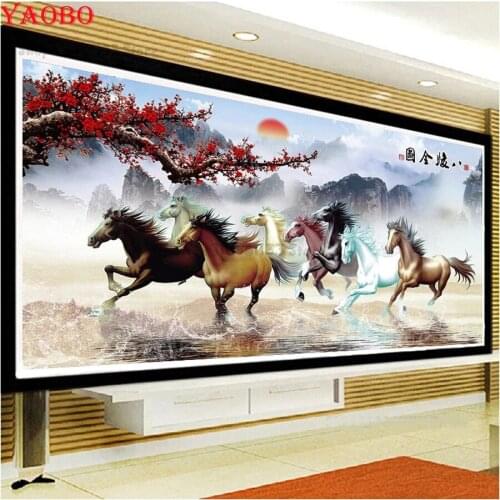 Large Eight Horses Success Diamond Painting Full Square/Round Resin Diamond Embroidery Mosaic Decor 2021 Gift,Chinese style