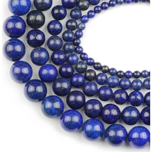 HGKLBB Blue Natural Lapis Lazuli Stone spacer Round ball Loose Beads for Jewelry Making /6/8/10/12MM Bracelet DIY accessories