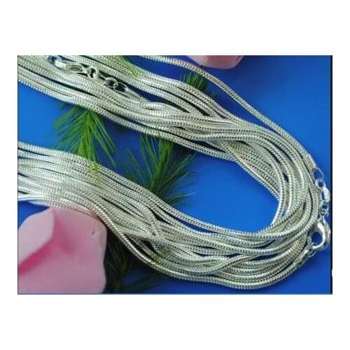 50pcs/lot Wholesale 1.mm Snake Chains nake chain 16",18",20",22" ,24" Silver color Plated Necklace Chain