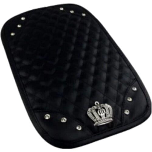 Crystal Crown Car Armrests Pad Cover Rhinestone PU Leather Center Console Arm Rest Box Cushion Case Car Interior Accessories