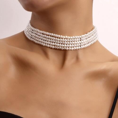 5-layer Imitation Pearls Choker Necklace for Women Short White Prefect Round Layered Necklaces Female 2021 Fashion Jewelry New