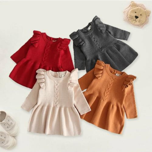 Citgeett Autumn Winter Toddler Baby Girl Clothes Long Sleeve Dress Kids Tutu Party Wedding Solid Wool Outfit