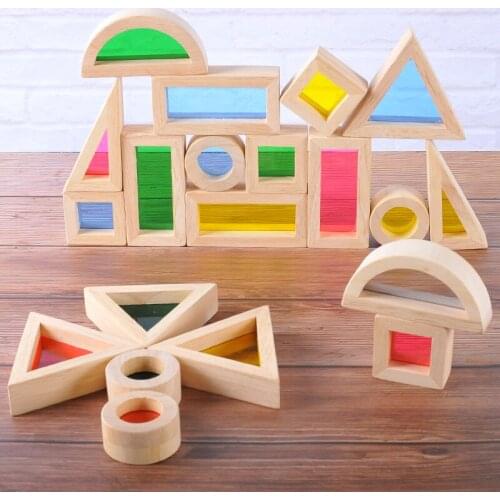 Wooden Rainbow Building Blocks Toys For Kids Montessori Baby Early Education Creative Stacking Building Block Children Toy Gift
